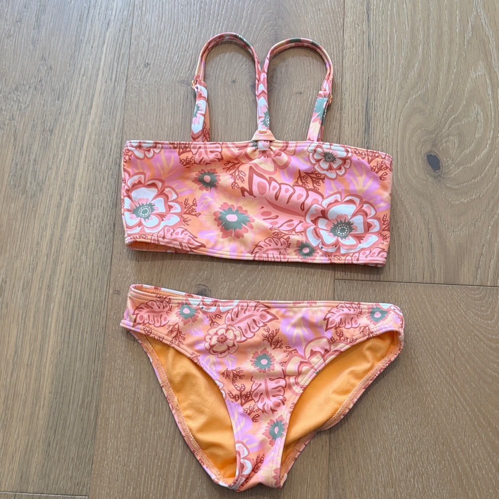 Roxy Girls Floral Bikini Set in Peach Pink and Orange